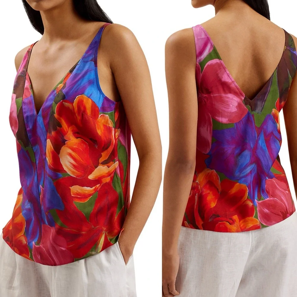 Ted Baker Atheri Floral Print V Neck Cami Top, size 16 NWT - Picture 1 of 7